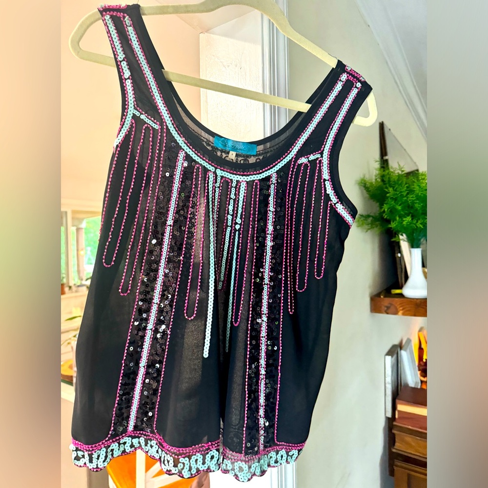 Buttons sequin beaded top